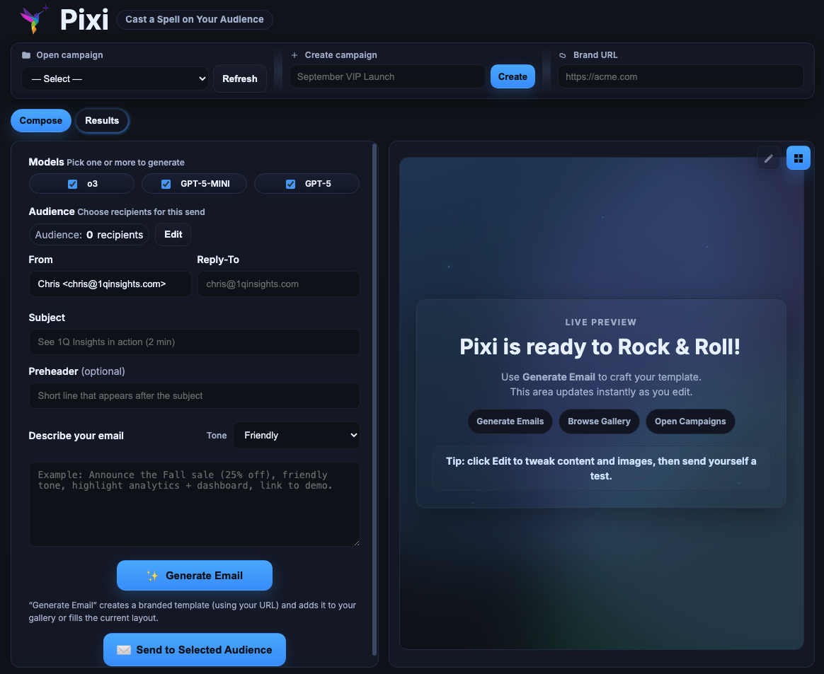 PIXI create campaign UI preview